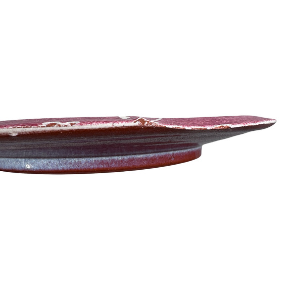 Vintage Susan Icove Redware Pottery Plate 8.5" Folk Art Floral Abstract Red Pink - Picture 5 of 9